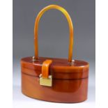 An Unusual 1940's Lady's Dark Orange Bakelite Handbag, by Yilly of New York, double opening top, 8.