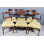 A Set of Six George III Mahogany and Marquetry Dining Chairs, the rectangular panelled crest rails