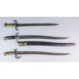A 19th Century Yucatan Sword Bayonet, 23ins fullered bright steel blade, conforming black leather