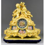 A Late 19th Century French Ormolu and Porcelain Mounted Figural Mantel Clock, signed Robelin of