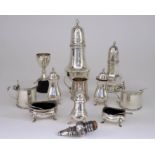 A Victorian Silver Cylindrical Mustard Pot, a George VI Silver Sugar Caster, and mixed silverware,