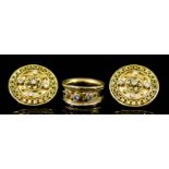 An 18ct Gold and Three Stone Diamond Ring and a Pair of Similar Circular Earrings, in the Etruscan