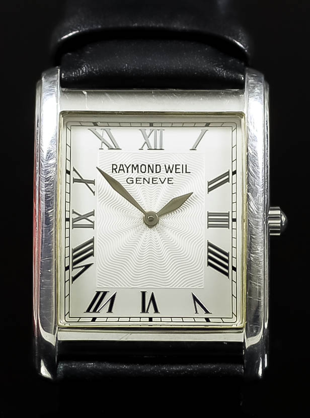 A Raymond Weil Quartz Wristwatch, Modern, Stainless Steel Cased, the cream engine turned dial with