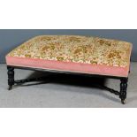A Late Victorian Ebonised Large Rectangular Stool, the seat upholstered in rose cut moquette, on