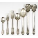 A Pair Of George V Silver Salad Servers, and mixed silverware, the salad servers by Robert Pringle &