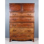 A Late George III Mahogany Two-Tier Cabinet, with moulded and dentil cornice, the upper part