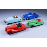 Three Schuco Tin Plate Clockwork Cars, comprising - "Examico 4001", green with red interior, "