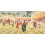 Giovanni Barbaro (1864-1915) - Pair of watercolours - Tunisian street scene with figures and