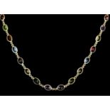 A Gem Set Necklace, Modern, 9ct gold, set with thirty-one faceted semi-precious stones, various,
