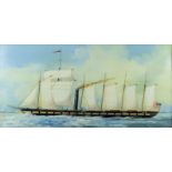 19th/20th Century English School - Oil painting - Ship portrait - Six masted steam ship in full sail