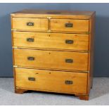 A 19th Century Brass Bound Pine Military Chest, fitted two short and three long drawers with brass