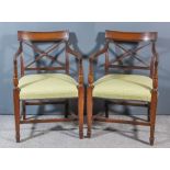 A Pair of George III Mahogany Armchairs, the narrow crest rails with reeded borders, X-pattern