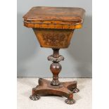 An Early Victorian Rosewood Octagonal Worktable, with lifting top, the workbox with applied