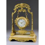 A Late 19th Century French Gilt Brass Cased Mantel Timepiece, the 3.25ins diameter white enamel dial