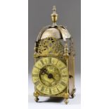 A Brass Cased Lantern Style Mantel Clock of "17th Century" Design, the 3.75ins diameter brass