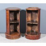 Two Victorian Mahogany Cylindrical Bedside Cabinets, with turned and moulded top edge, each now