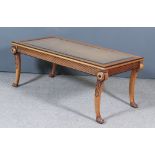 A Modern Fruitwood and Ebonised Rectangular Coffee Table, the centre with bevelled plated glass