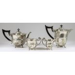 An Edward VII Silver Four-Piece Tea Service, by William Aitken, Birmingham 1908, the circular bodies