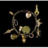 A 9ct Gold Link Charm Bracelet, hung with twelve charms, total gross weight 18.5g