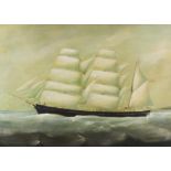 19th Century English School - Oil painting - Three masted clipper in full sail, pine panel 15ins x