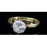 A Solitaire Diamond Ring, Modern, in 18ct gold mount, set with a round brilliant cut diamond,