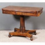 An Early Victorian Mahogany Rectangular Tea Table, with plain folding top and rounded front corners,