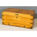 A Chinese Brass Bound Camphor Wood Blanket Chest, with brass folding handles to sides, 36ins (91.