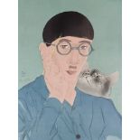 Tsuguharu Foujita (1886-1968) - Woodcut in colours - Self-portrait, 13.12ins (33.3cm) x 9.75ins (