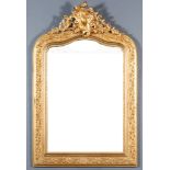 A Late 19th Century French Gilt and Moulded Rectangular Wall Mirror, with ornate cartouche, leaf,