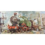 Mid 20th Century School - Three gouache on fibre board panels all depicting locomotives,