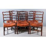 A Set of Six Fruitwood/Elm Ladder Back Dining Chairs of "Country Chippendale" Design, with shaped