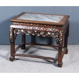 A Chinese Hardwood Rectangular Stand, 19th/20th Century, the top with inset grey marble panel, the