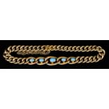 A Victorian 15ct Gold Chain Link Bracelet, set with five oval turquoise to centre panel, weight 10.
