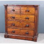 A Victorian Mahogany Chest, the recessed centre with square edge, fitted two short and three long