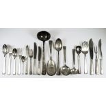A Mid 20th Century WMF Plated Table Service for Twelve Place Settings, with plain angular handles,