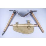 Thirteen Trenching Tools, and one spare handle with canvas holder, the interior with ink stamp - "M.