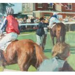 Ronald Coleman (20th/21st Century) - Oil painting - Jockey mounting racehorse, signed and dated