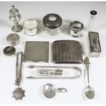 A George VI Silver Square Compact and Mixed Silverware, the compact possibly by Ramsden & Roed,
