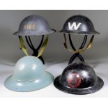 A World War II British Paper Mills Fire Service Steel Helmet, a steel helmet painted "Fire", a