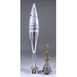 A Nickel Plated Training Mortar Bomb, 18ins overall, a shell fuse mounted with crossed bullets (