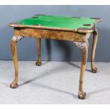 A Good Early 20th Century Figured Walnut Concertina Action Card Table of "George II" Design, the top