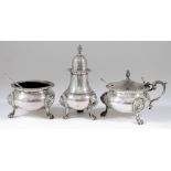 An Elizabeth II Silver Three-Piece Condiment Set of "18th Century" Design, by William Comyns &