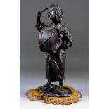 A Japanese Bronze Figure of a Young Boy Playing a Drum, by Kazan Saku, Meiji Period - Late 19th