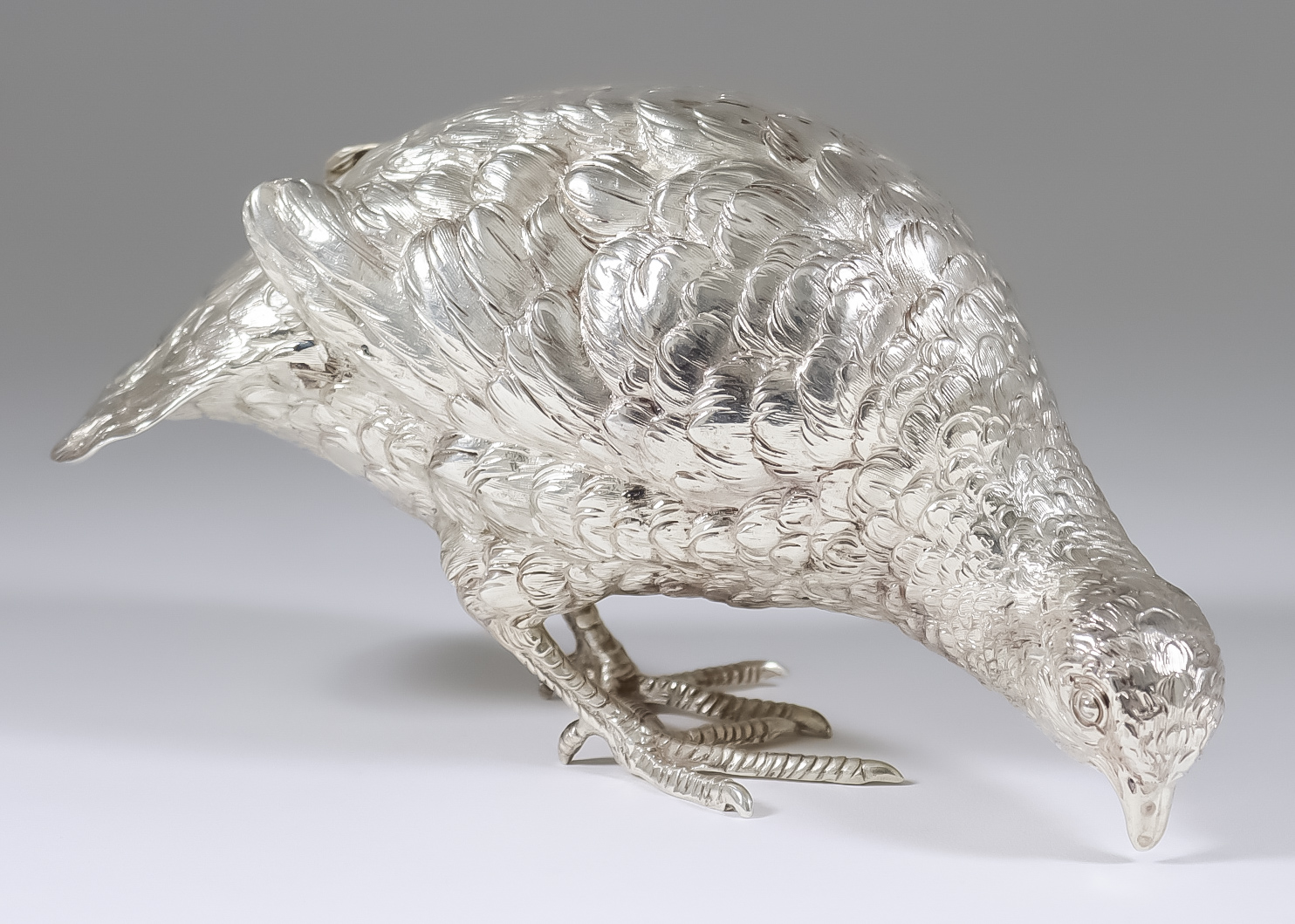 An Early 20th Century Continental Silver Model of a Partridge, with import mark for Berthold Hermann