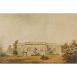 19th Century Indian School - Watercolour - View of a single storied Colonial house with two