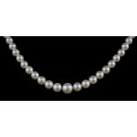 A 440mm Single Strand of Mikimoto Graduated Cultured Pearls, 20th Century, with 9ct gold circular