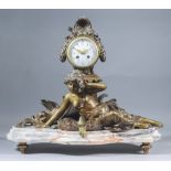 A Late 19th Century French Bronzed Spelter Cased Mantel Clock, the 4ins diameter white enamel dial