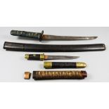 A Mixed Lot of Japanese Sword Related Items - comprising a tanto, a wakizashi scabbard, a kwaiken