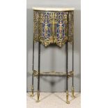 A French Cast Brass Semi Circular Cabinet, with veined onyx slab to top, enclosed by a pair of doors