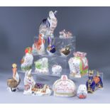 Fourteen Royal Crown Derby Bone China Paperweights, including "Rani", 4.5ins high, "Green Winged